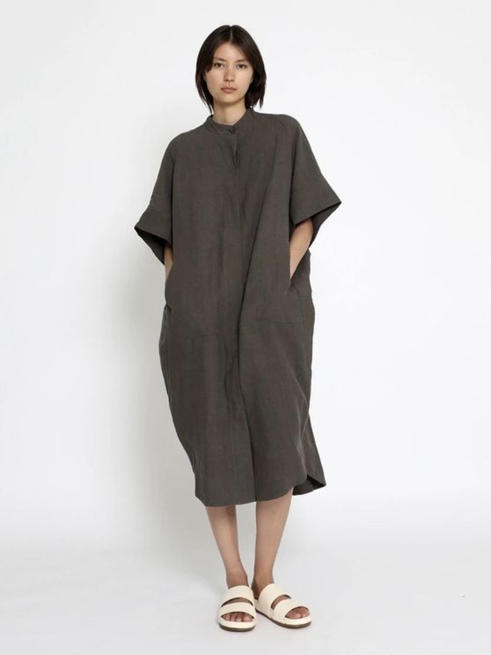 Szeki 7115 Cocoon Shirt Dress in Natural Linen